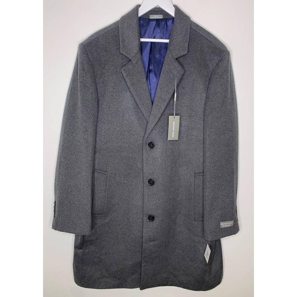 Michael Kors Men's Madison Wool Blend Modern-Fit Overcoat, Dark Gray, Size 46R